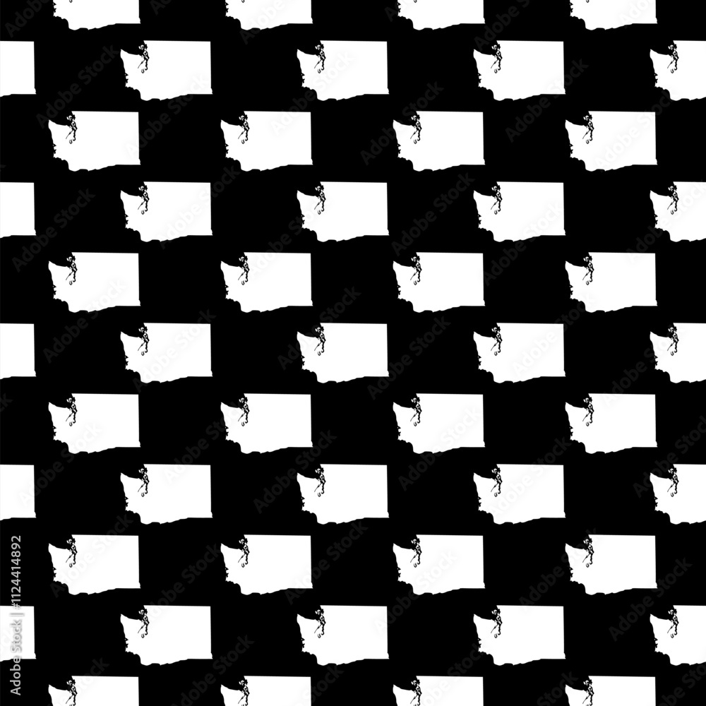 Poster map of the u.s. state of washington seamless pattern isolated on black background