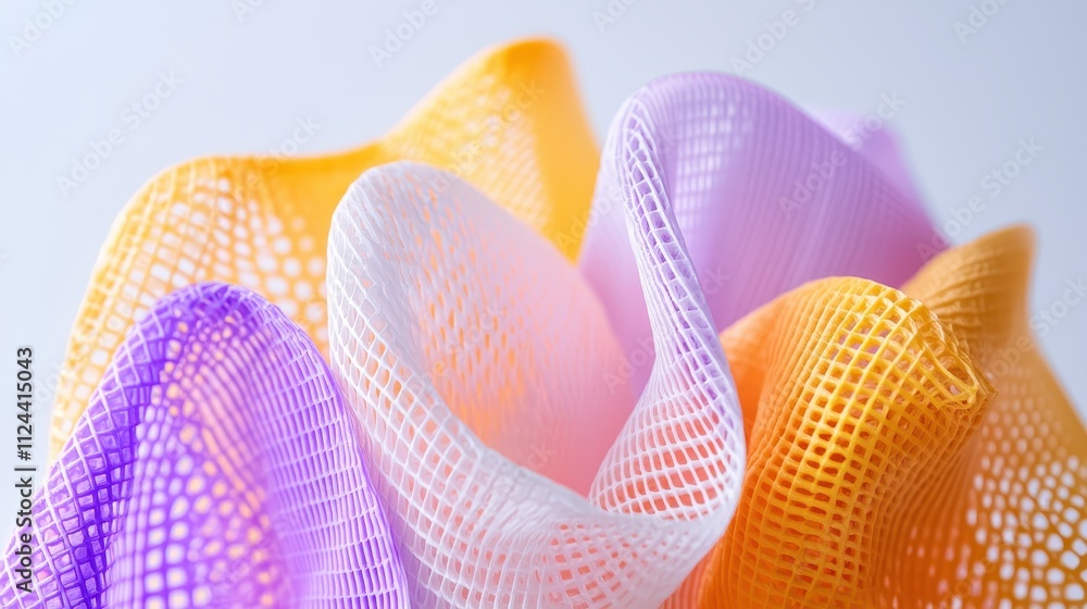 Poster colorful mesh fabric display with soft curves and textured surface