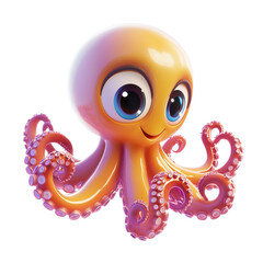 3D rendering icon Octopus illustration PNG. cartoon minimal style on transparent isolated background.