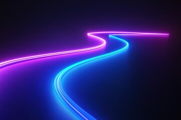 Neon lights curving in dark with vibrant pink and blue hues