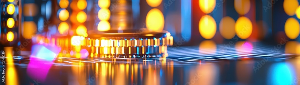 Poster glowing technology background with colorful bokeh and reflections