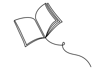 Continuous one line drawing of opening book vector illustration.