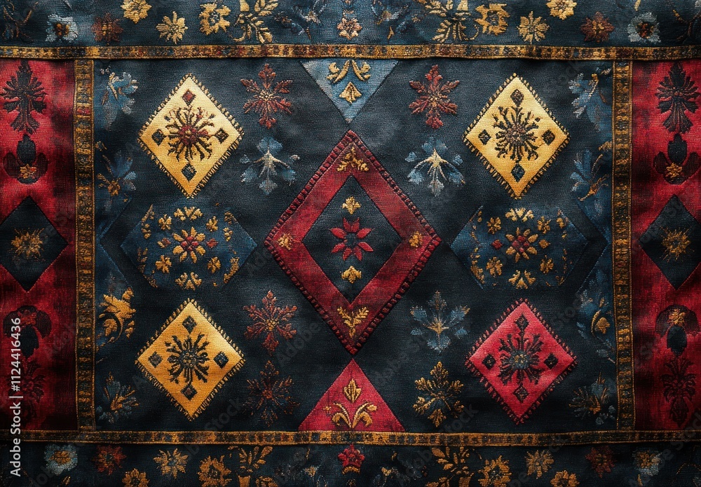 Poster geometric pattern floral border textile design indian block printing vibrant texture elegant frame b