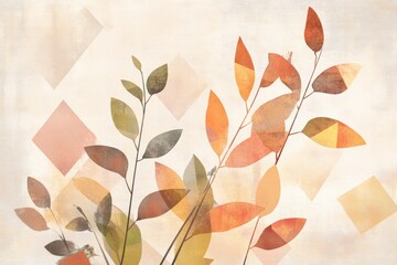 Abstract Autumn Leaves Design with Soft Earth Tones and Geometric Shapes for Elegant Home Decor and Seasonal Artwork