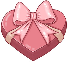 Pink Heart Gift Box Clipart with Bow for Valentine's Day, An illustration of a pink heart-shaped gift box with a cute bow, perfect for Valentine's Day, weddings, and love-themed designs.
