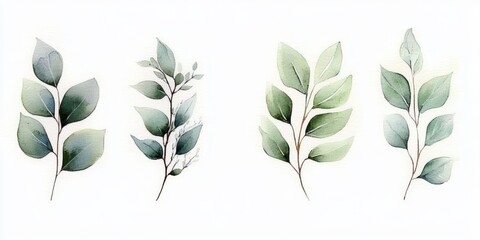 Watercolor Leaf Collection Green Botanical Illustration for Invitations Wallpapers Home Decor