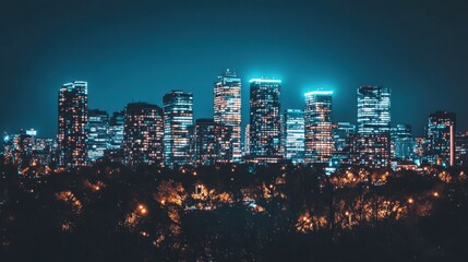Naklejka premium Mesmerizing Metropolis: A Captivating Cityscape at Nightfall