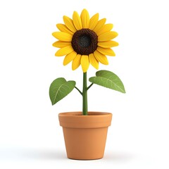 Obraz premium Sunny Delight: 3D Render of a cheerful sunflower in a terracotta pot 
