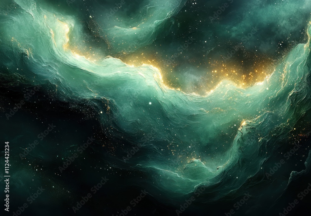 Poster Soft Green and Black Gradient Background with Ethereal Light Effects and Matte Glass Texture