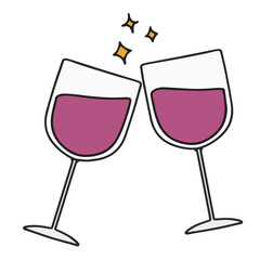 illustration of two glasses of wine, showing party cheers with sparkles