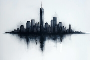Obraz premium Sketchy scribbles of a city skyline, blending modern and abstract styles