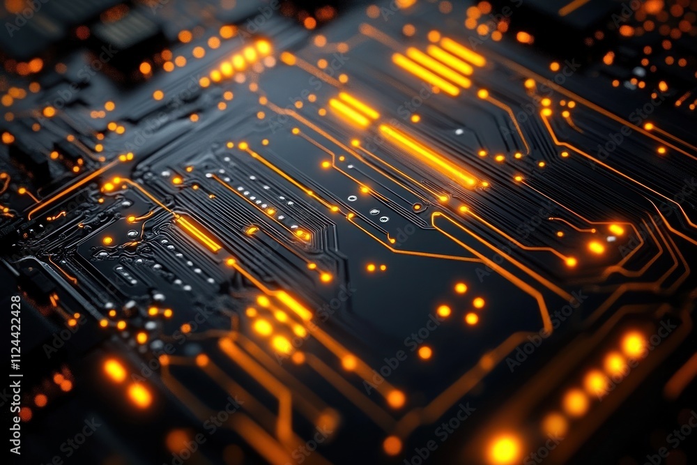 Aufkleber intricate close-up of circuit board lines illuminated with warm glow