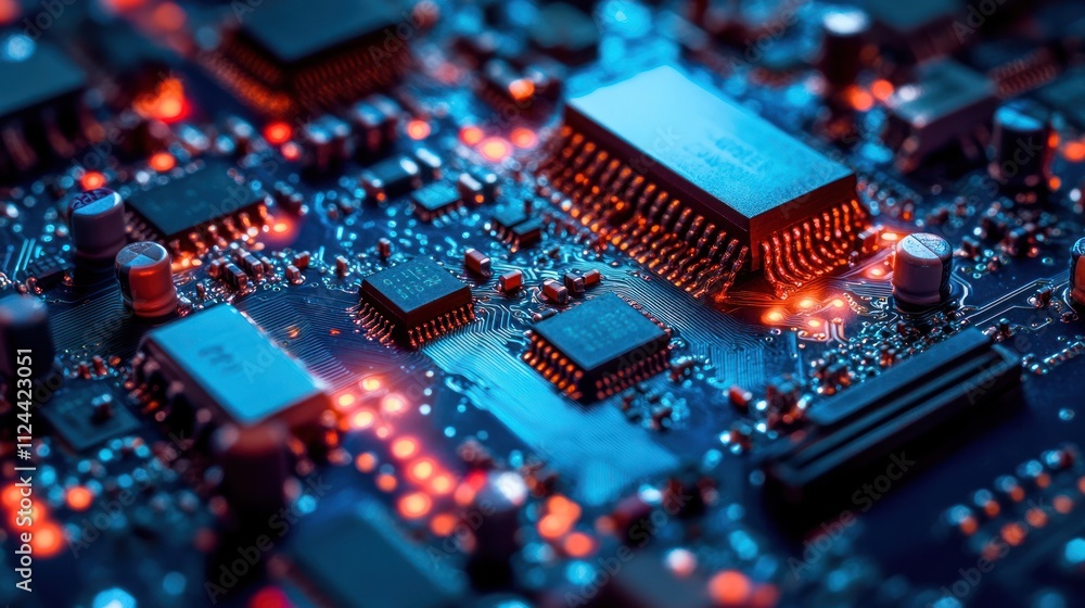 Poster close-up of a circuit board with glowing components