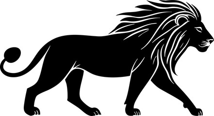 Obraz premium A stylized silhouette of a lion showcasing its strength and grace, perfect for wildlife-themed designs.