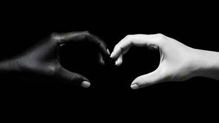 Symbolic Gesture of Two Different Hands Creating a Heart Shape, Representing Unity, Love, and Diversity in a Minimalist Design.