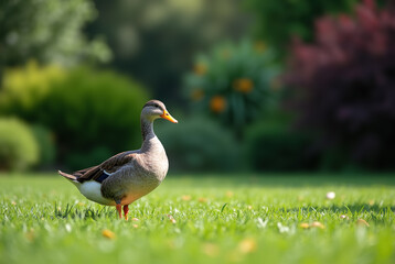 Obraz premium A duck in a green park