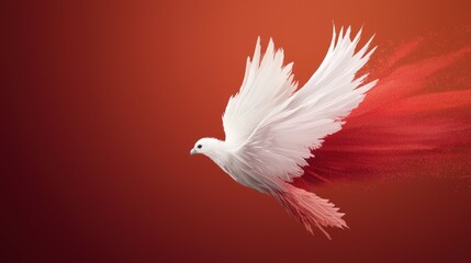 Obraz premium Dove in flight artistic expression modern design vibrant background close-up view peace and freedom concept