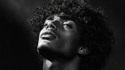 Dramatic Portrait of Jesus Christ with Curly Hair in Chiaroscuro Lighting