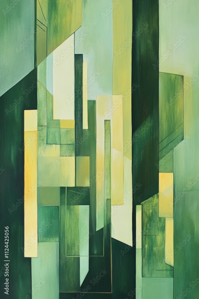 Poster abstract green geometric art - modern minimalist painting with sharp lines and soft hues for interio
