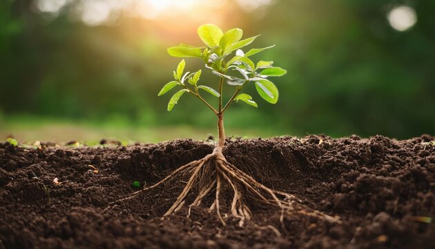  A young tree or plant with visible roots, symbolizing stability, commitment, and building a foundation
