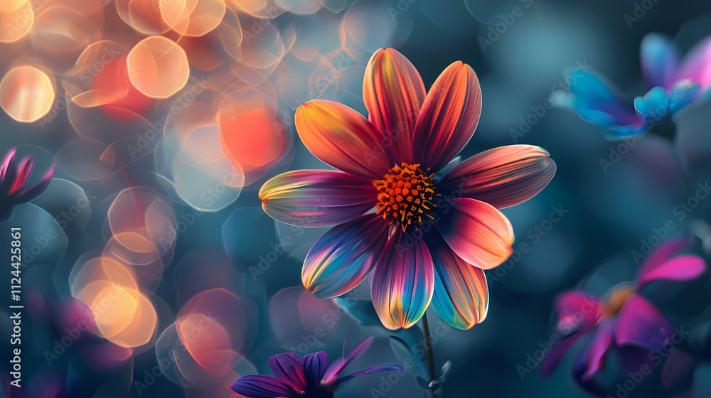 Poster vibrant dahlia in soft light: a close-up captures a single dahlia, its petals displaying a mesmerizi