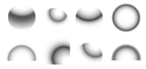 Halftone Dotwork grain noise gradient circles. Pointillism gradient pattern. Radial stochastic grange texture. Stipple halftone effect for tattoo. Dotted sphere, stipple element. Vector background