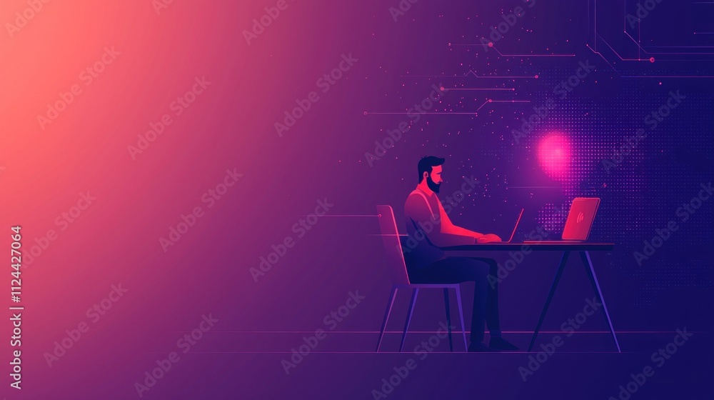 Aufkleber digital work environment remote programmer home office illustration futuristic side view technology 