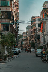 A lively urban street scene captured beautifully in a vibrant and bustling cityscape