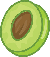 Half green plum with brown seed.