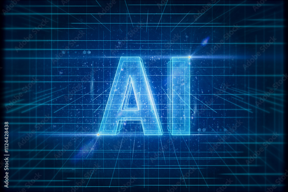 Leinwandbilder artificial intelligence and future technology concept with glowing digital graphic ai sign on abstra