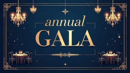 Elegant annual gala invitation with crystal chandeliers and round tables