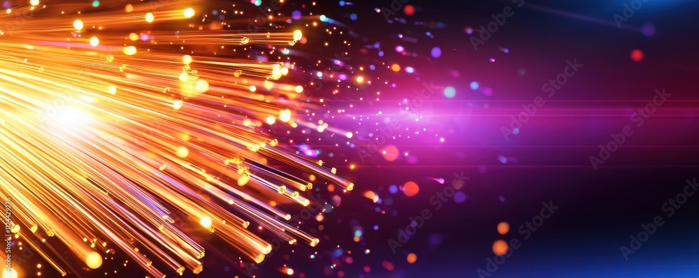 Poster vibrant abstract light rays with bokeh effects in colorful background