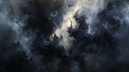 Abstract Painting of Swirling Gray and White Clouds