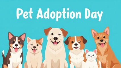 Fototapeta premium Happy pets waiting for adoption on pet adoption day