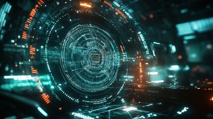 Futuristic blockchain technology hud interface displays a global globe, representing the decentralized nature of blockchain. The interconnected polygon symbolizes peer-to-peer networks