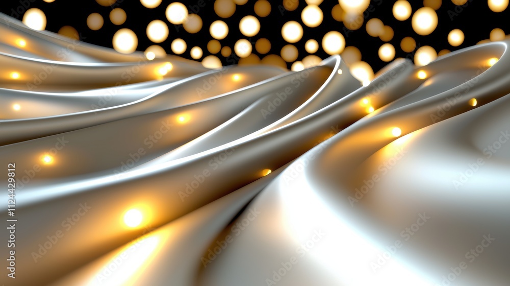 Poster Elegant Shimmering Fabric with Glowing Bokeh Background in Soft Light