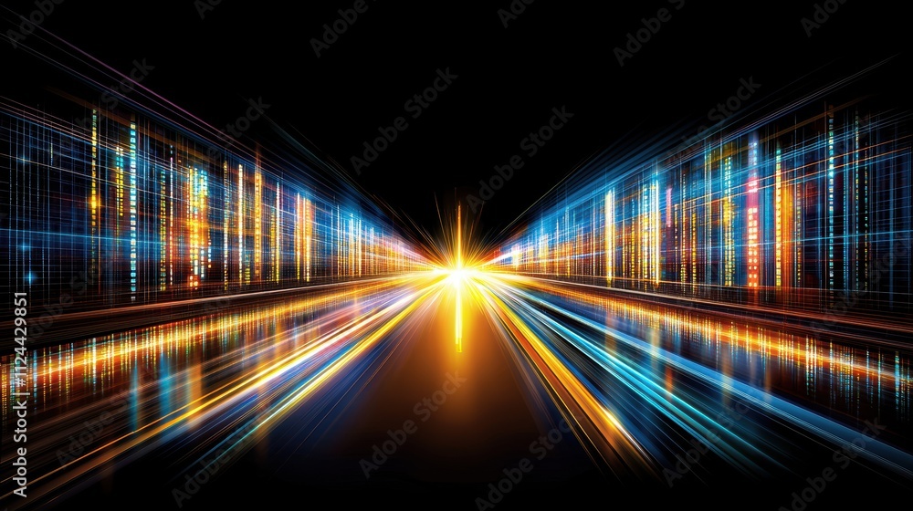 Aufkleber Bright Light Burst with Colorful Lines in Abstract Motion on Black Background