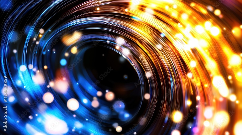 Poster swirling abstract light patterns with vibrant colors and soft glowing effects