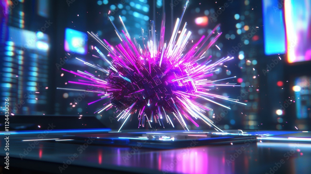 Aufkleber futuristic abstract explosion with vibrant colors in urban background