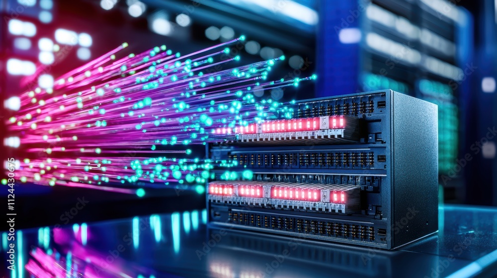 Poster Advanced Data Server with Fiber Optic Cables and Dynamic Lights