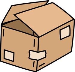 Open brown cardboard shipping box illustration.