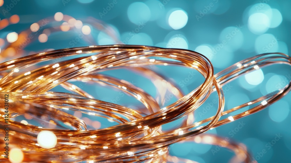 Aufkleber shimmering copper wire twisting with soft blue bokeh backgrounds
