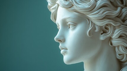 Intricate Sculpture of Jesus Christ Illuminated by Soft Light Against Turquoise Background