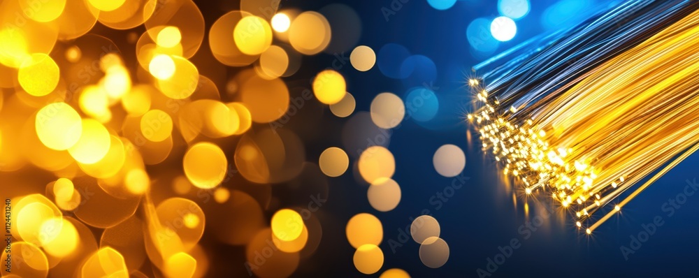 Poster golden and blue light bokeh background with sparkle effect