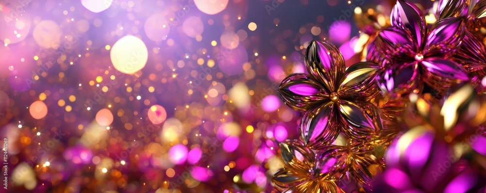 Poster elegant floral design with glittering bokeh and vibrant colors