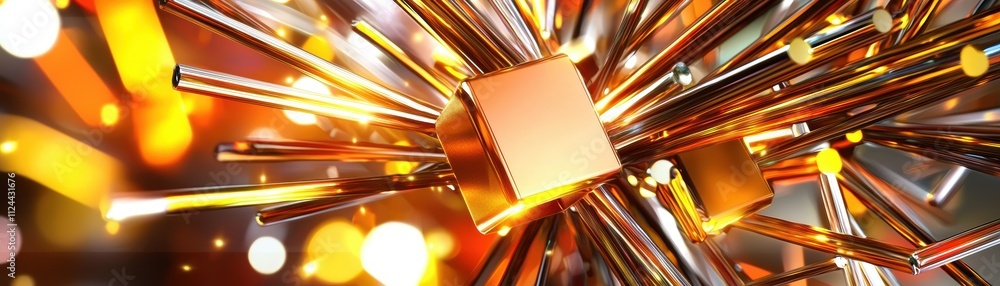 Poster abstract composition of metallic shapes with sparkling backgrounds