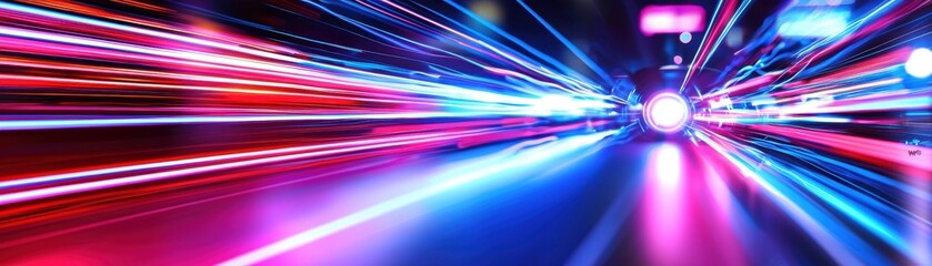 Dynamic Light Trails Creating a Vibrant Bokeh Effect at Night