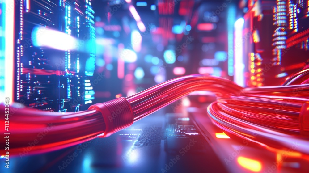 Poster Abstract View of Computer Server Cables in Colorful Data Center