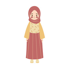 Cute Pretty Muslim Girl Cartoon Character Wearing Hijab and Fashion Outfit While Smiling