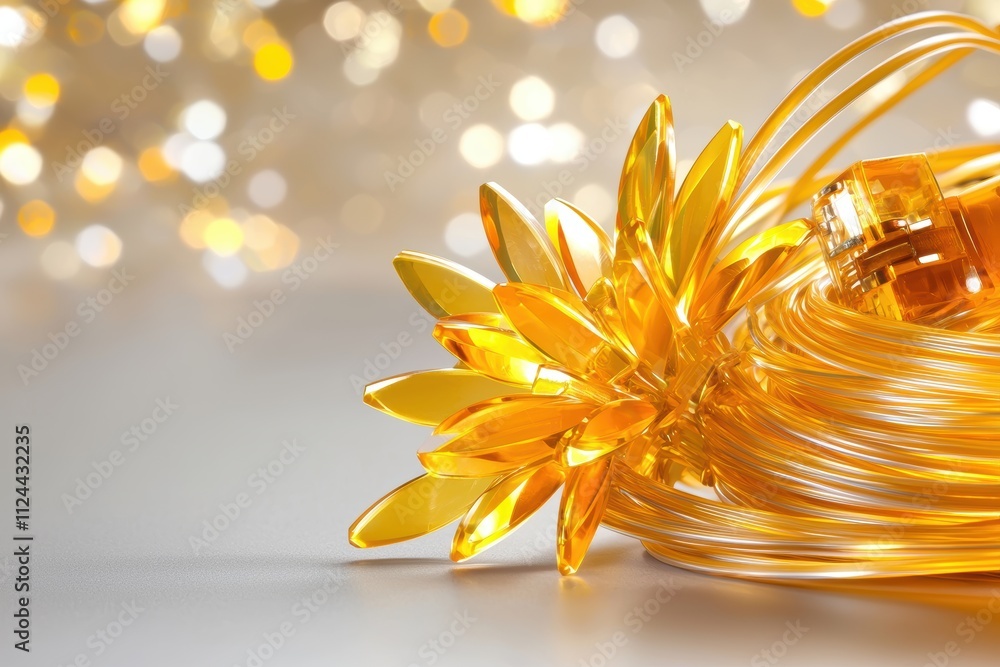 Poster Elegant Yellow Decorative Elements with Sparkling Bokeh Background